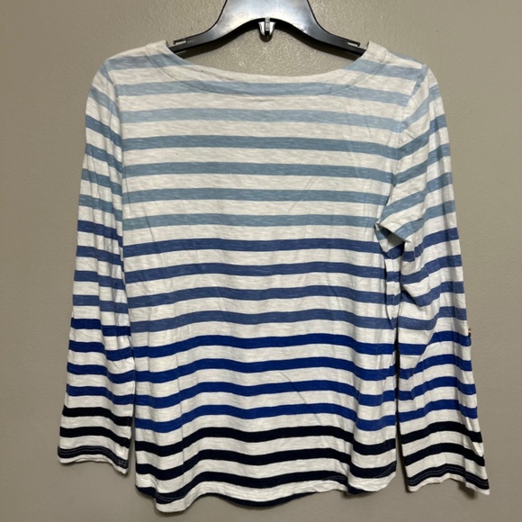 Talbots Women's Blouse SP White Blue Striped Cotton Nautical Casual Lagenlook - Picture 2 of 9